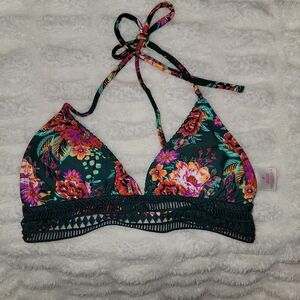 Xhilaration Dark Green Floral Bikini Top
